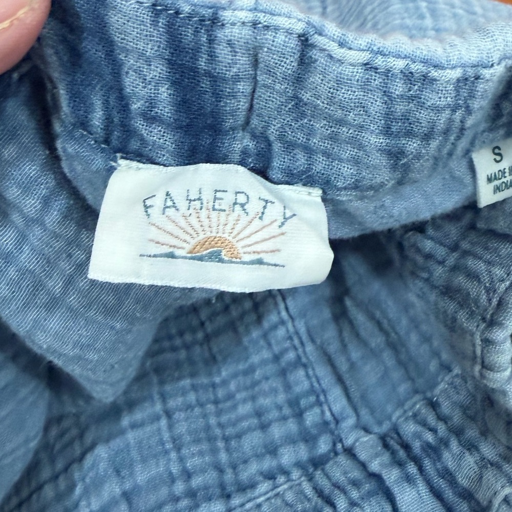 Faherty Light Blue Textured Wide-Leg Drawstring Pants - Picture 5 of 5